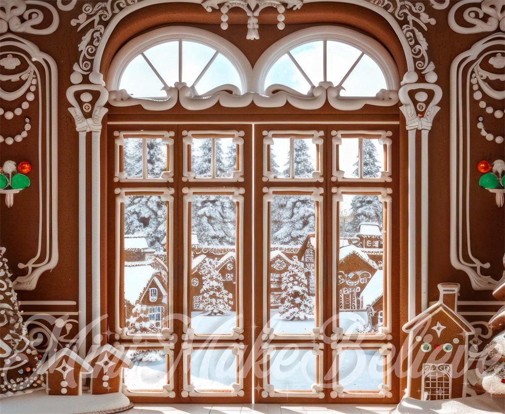 Kate Winter Christmas Gingerbread Retro Arched Window Backdrop Designed by Mini MakeBelieve