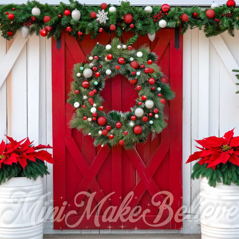 Sfondo per porta di stalla con fiore rosso di Natale progettato da Mini MakeBelieve