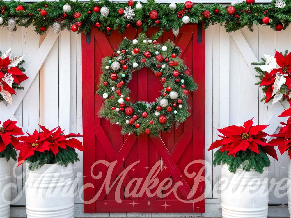 Sfondo per porta di stalla con fiore rosso di Natale progettato da Mini MakeBelieve