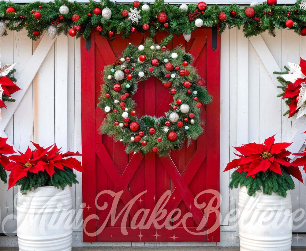 Kate Christmas Red Flower Barn Door Backdrop Designed by Mini MakeBelieve