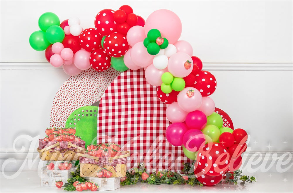 TEST Kate Birthday Cake Smash Strawberry Balloon Backdrop Designed by Mini MakeBelieve