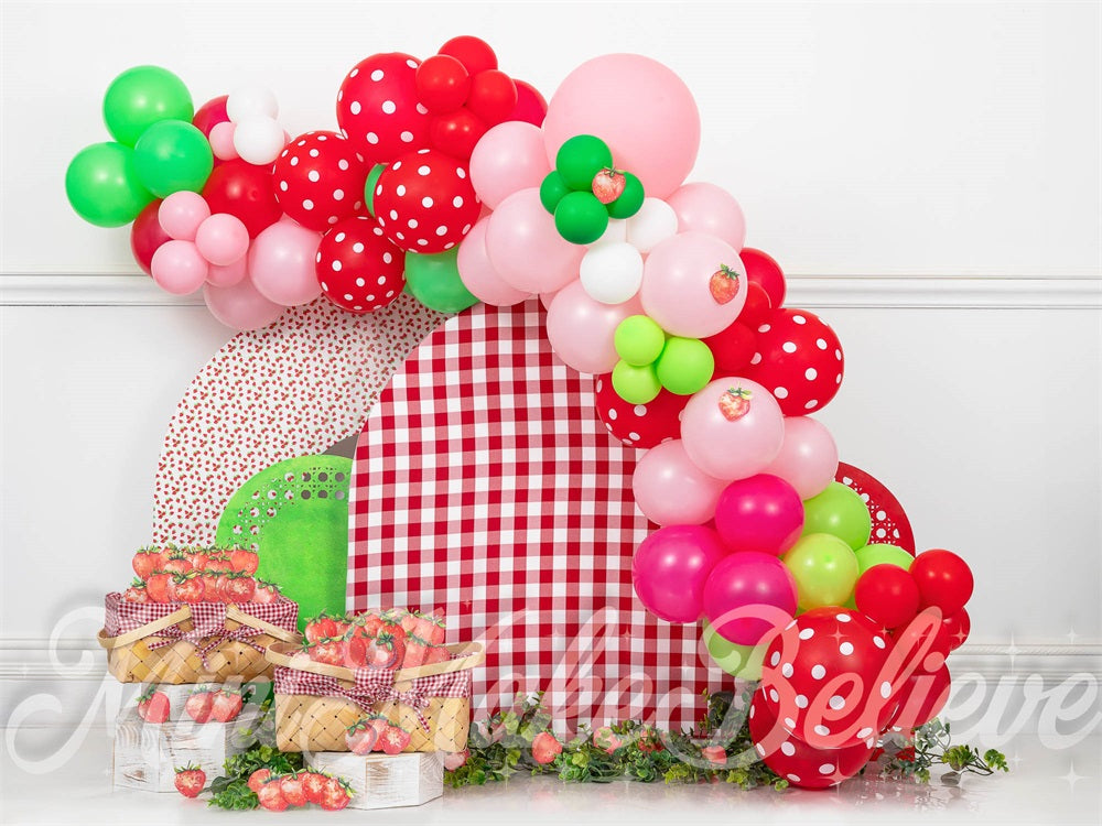 TEST Kate Birthday Cake Smash Strawberry Balloon Backdrop Designed by Mini MakeBelieve