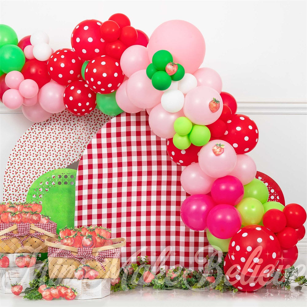 Kate Birthday Cake Smash Strawberry Balloon Backdrop Designed by Mini MakeBelieve