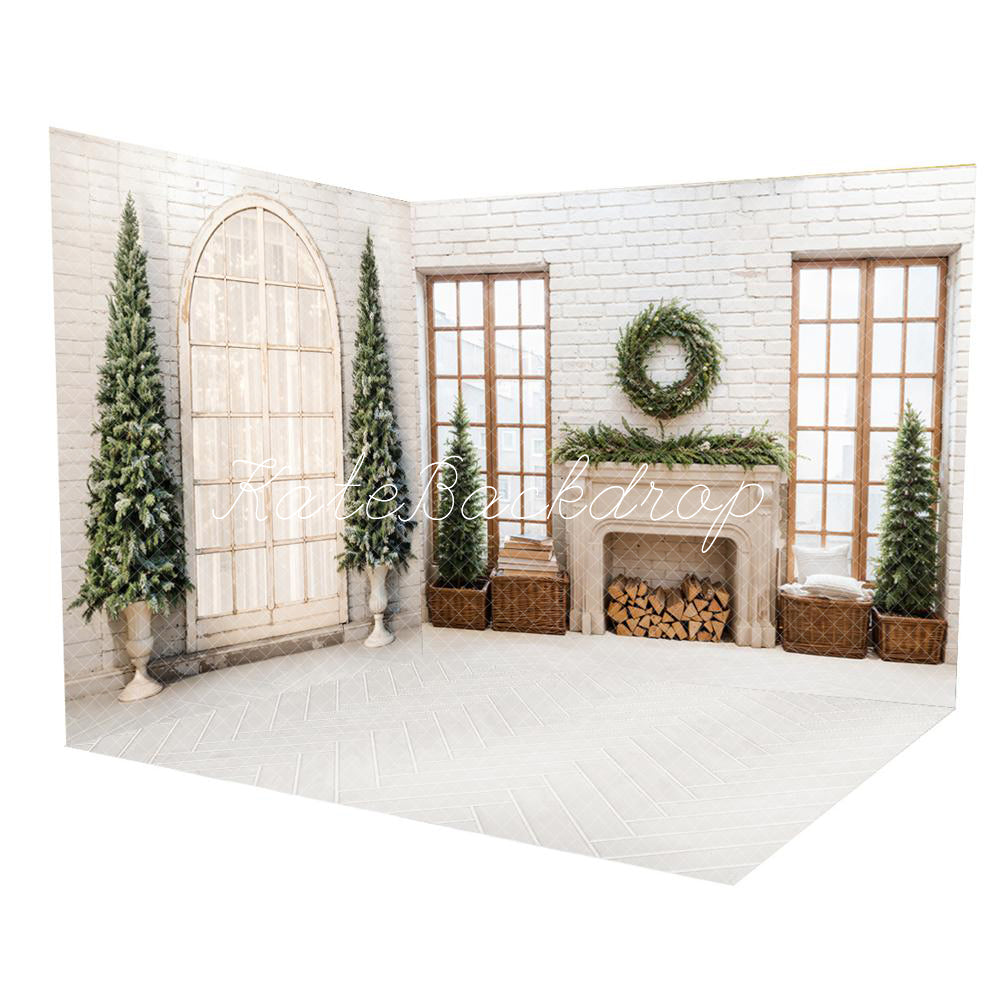 Kate Christmas Tree Retro Arched Window Brick Wall Room Set