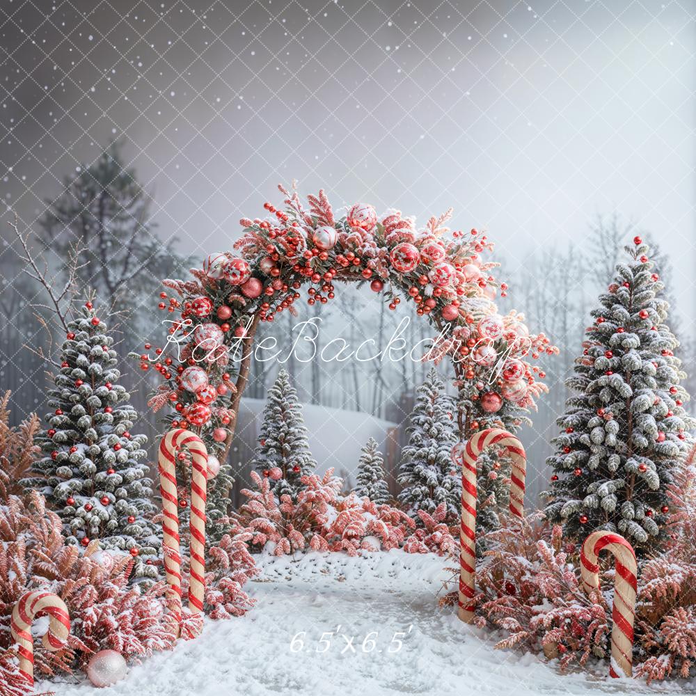 Bosque Invernal con Árbol de Navidad Rojo y Decoración Hermosa Arco Fondo Diseñado por Emetselch