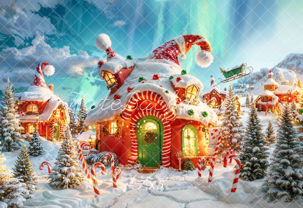 Kate Fantasy Cartoon Christmas Forest Santa Hut Backdrop Designed by Chain Photography