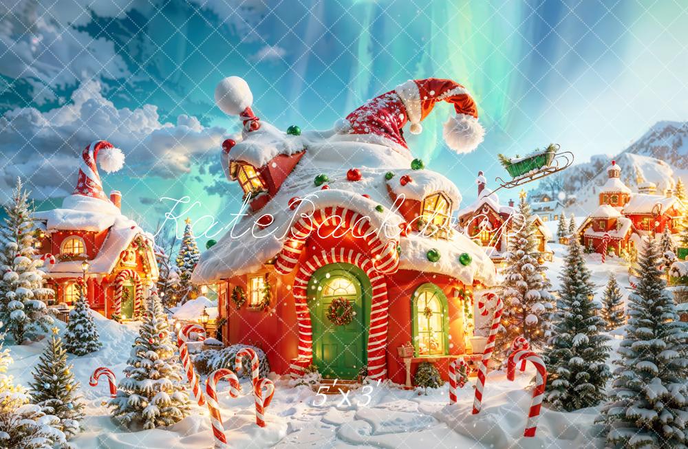 Kate Fantasy Cartoon Christmas Forest Santa Hut Backdrop Designed by Chain Photography