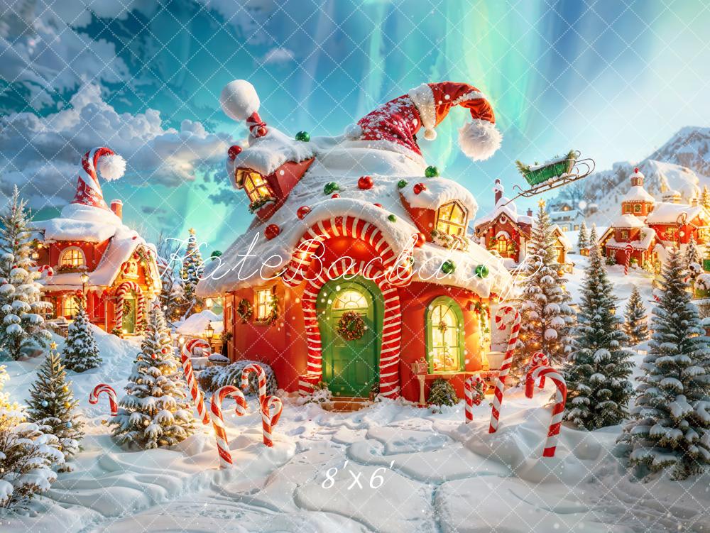 Fantasy Cartoon Christmas Forest Santa Hut Backdrop Diseñado por Chain Photography