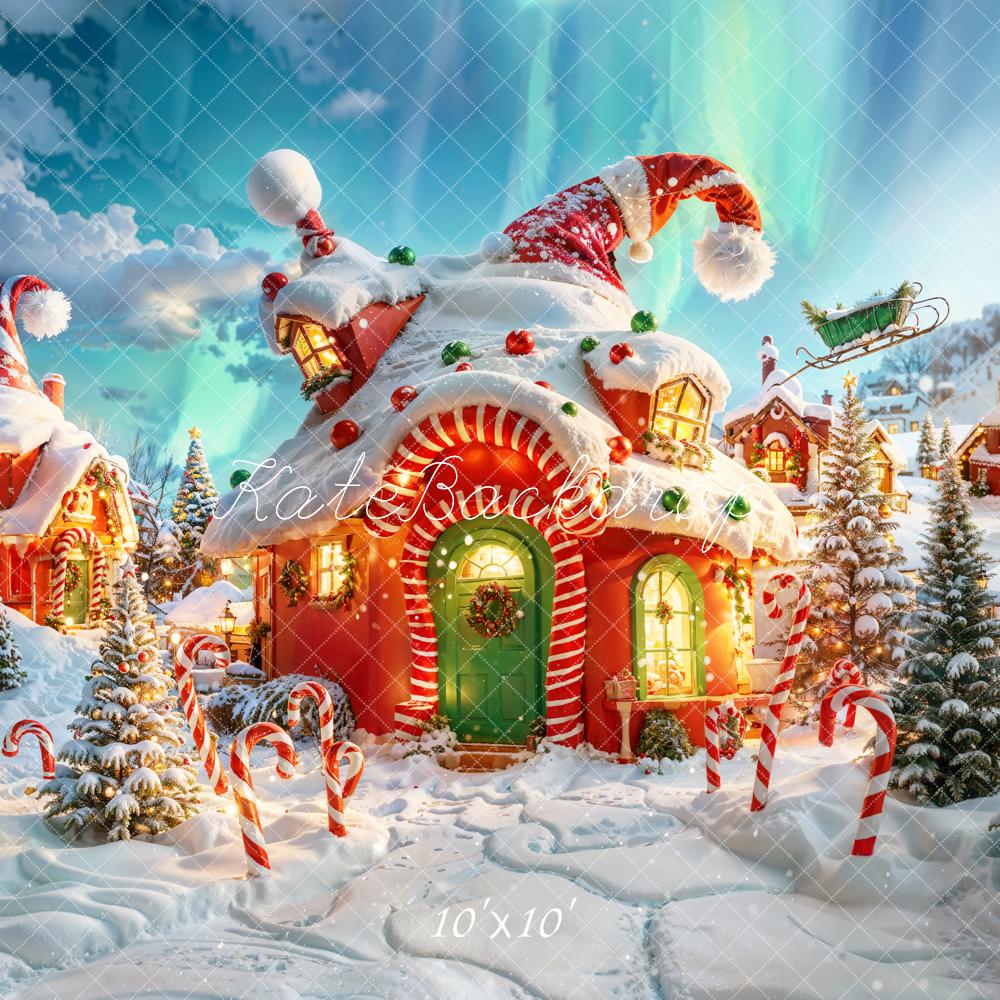 Kate Fantasy Cartoon Christmas Forest Santa Hut Backdrop Designed by Chain Photography