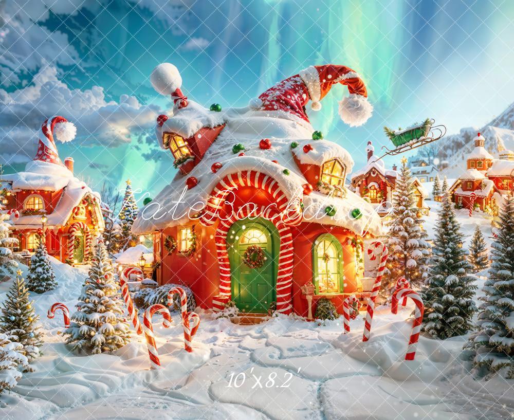 Fantasy Cartoon Christmas Forest Santa Hut Backdrop Diseñado por Chain Photography