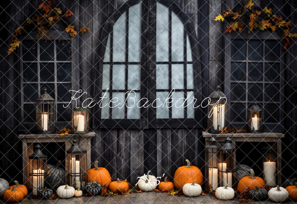 Kate Halloween Pumpkin Black Wooden Arch Door Backdrop Designed by Emetselch