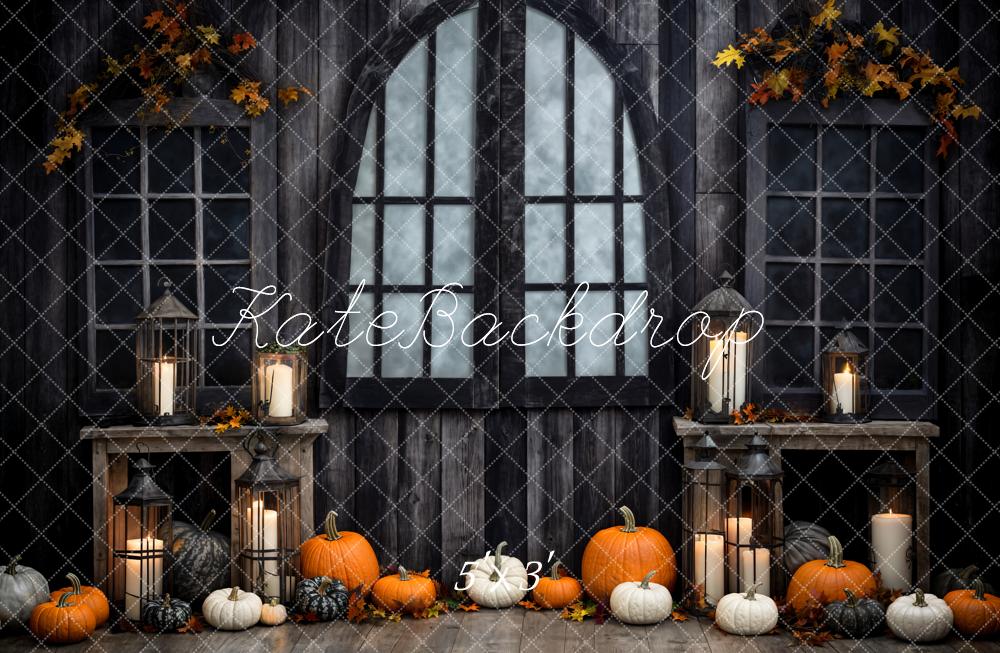 Kate Halloween Pumpkin Black Wooden Arch Door Backdrop Designed by Emetselch