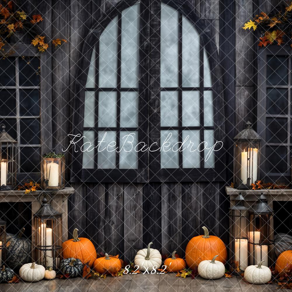 Kate Halloween Pumpkin Black Wooden Arch Door Backdrop Designed by Emetselch