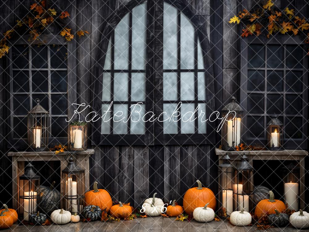 Puerta de arco de madera negra con calabazas de Halloween diseñada por Emetselch