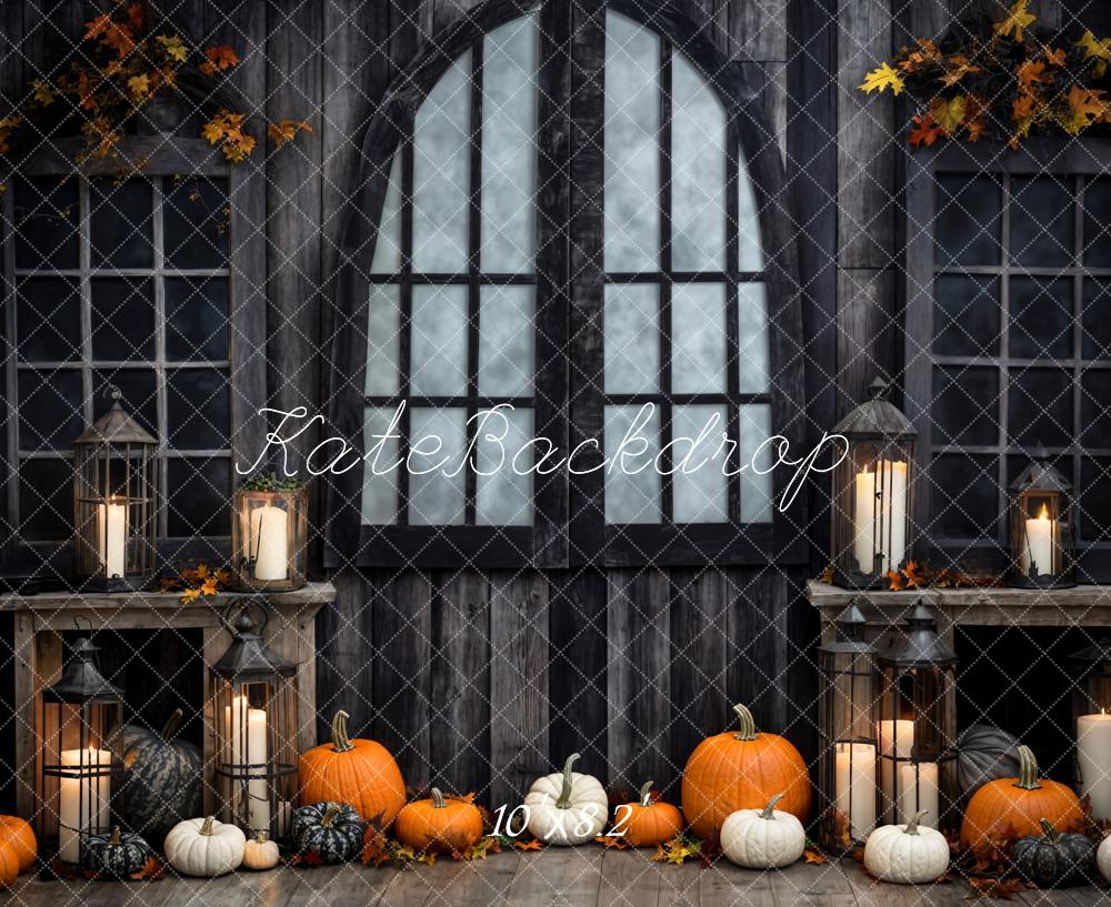 Kate Halloween Pumpkin Black Wooden Arch Door Backdrop Designed by Emetselch