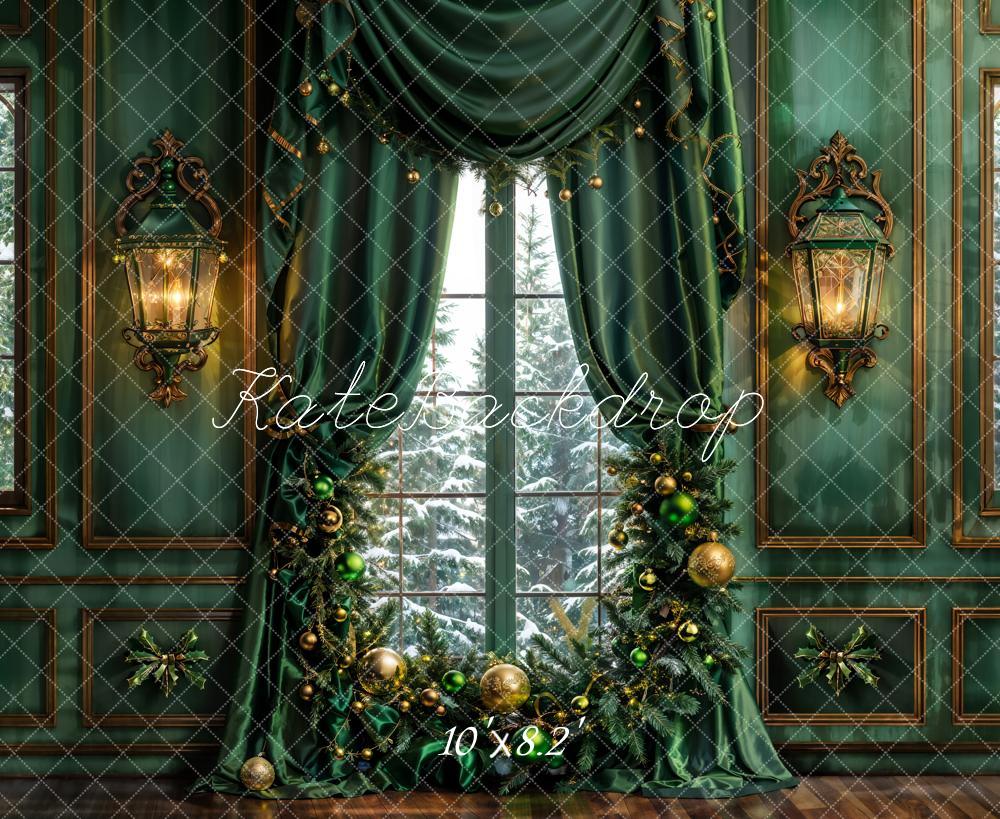 Kate Christmas Dark Green Curtain Retro Wall Backdrop Designed by Emetselch