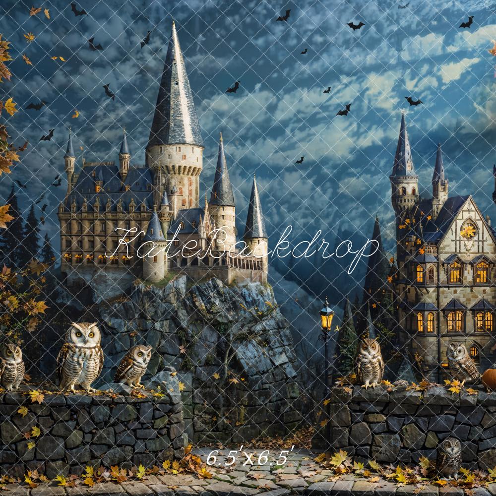 Kate Fall Halloween Owl Bat Retro Castle Backdrop Designed by Chain Photography