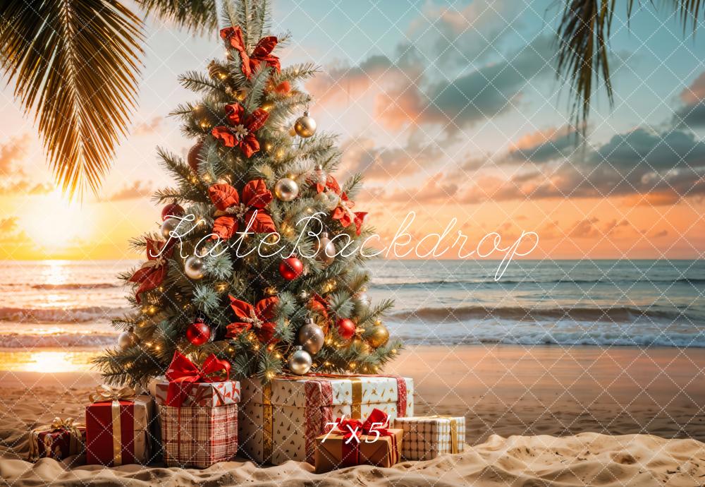 Kate Sea Beach Christmas Tree Backdrop Designed by Emetselch