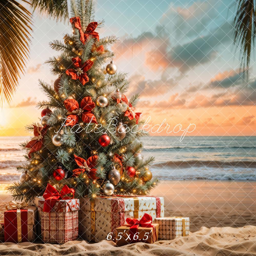 Fondo de Árbol de Navidad en la Playa del Mar Diseñado por Emetselch