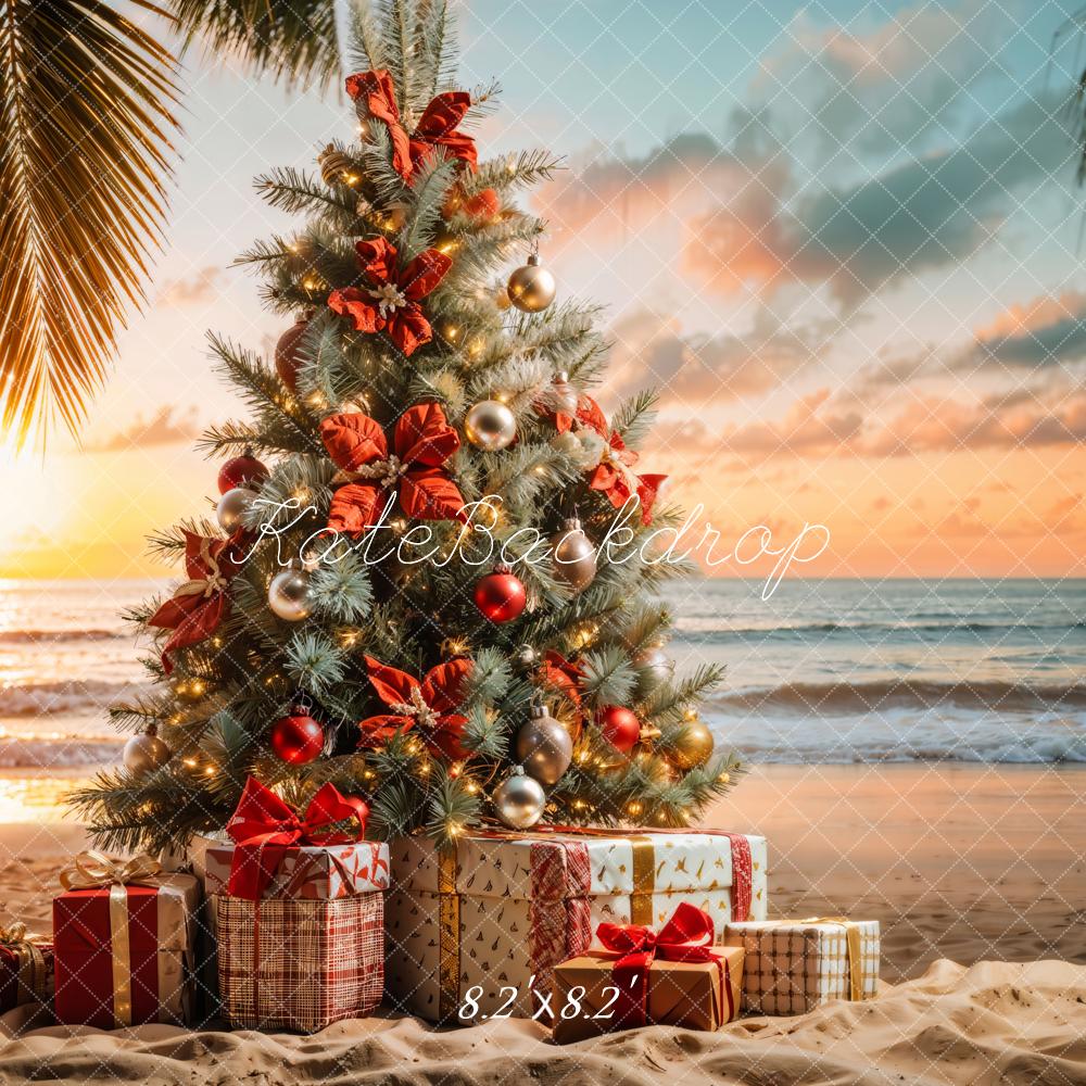 Fondo de Árbol de Navidad en la Playa del Mar Diseñado por Emetselch