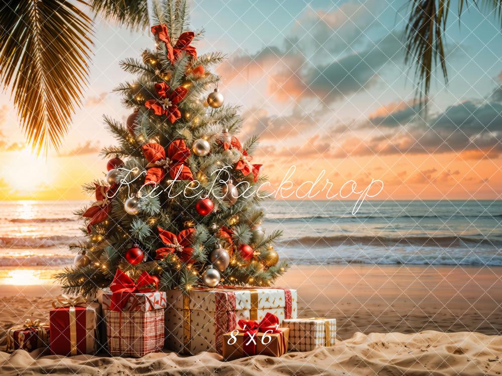 Fondo de Árbol de Navidad en la Playa del Mar Diseñado por Emetselch