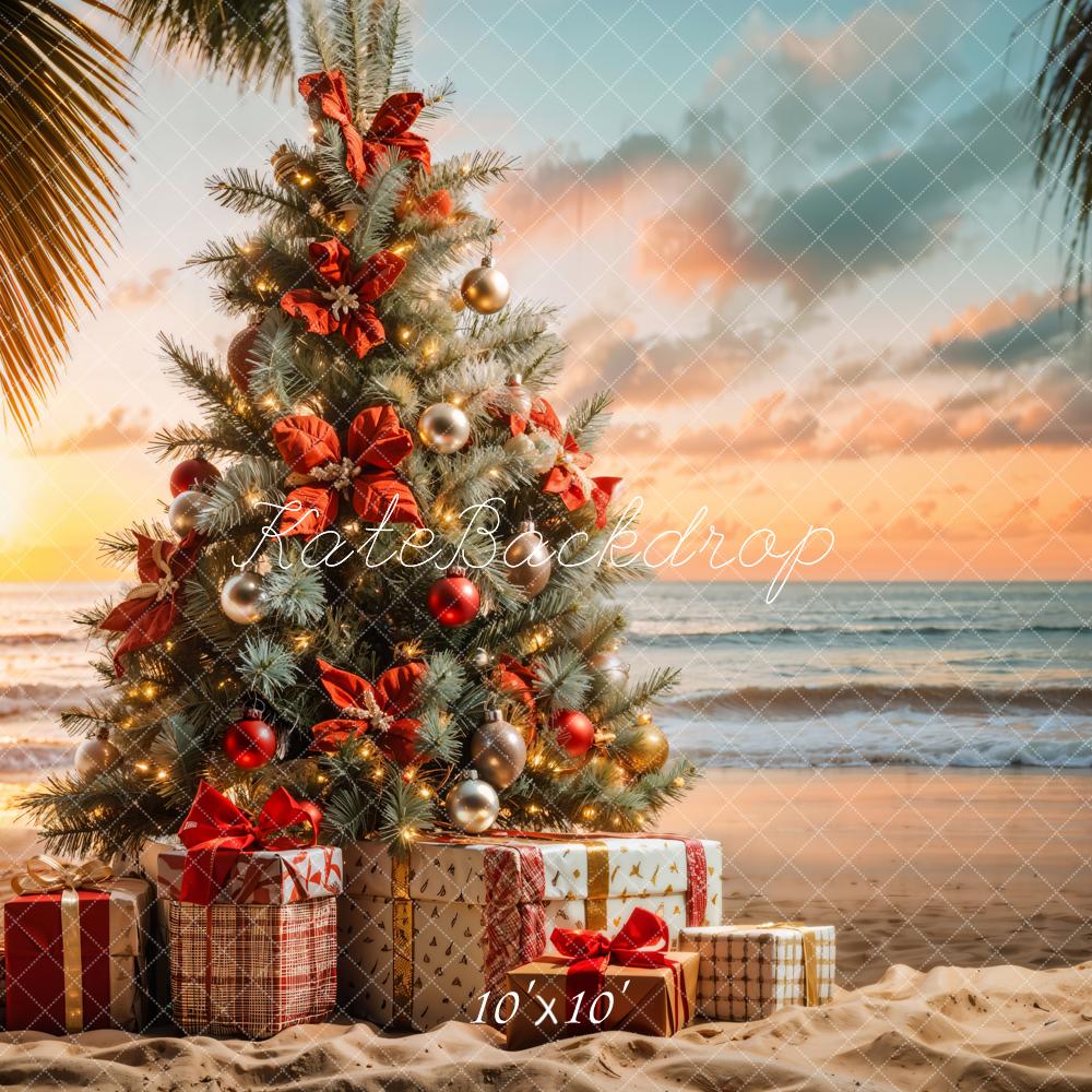 Fondo de Árbol de Navidad en la Playa del Mar Diseñado por Emetselch