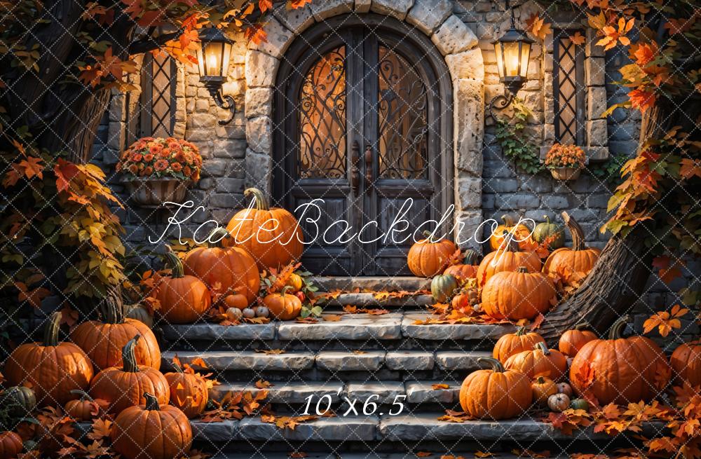 Kate Autumn Pumpkin Retro Stone Castle Backdrop Designed by Chain Photography