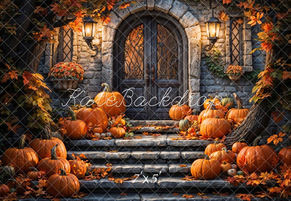 Kate Autumn Pumpkin Retro Stone Castle Backdrop Designed by Chain Photography