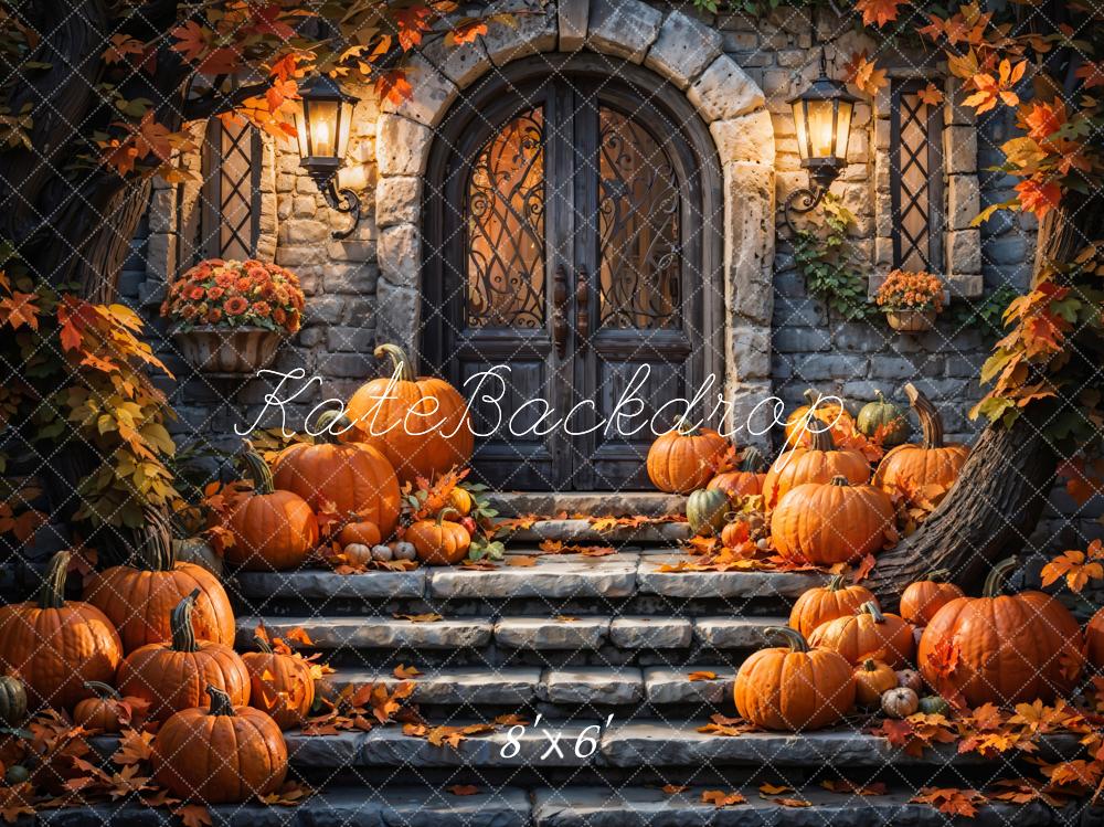 Kate Autumn Pumpkin Retro Stone Castle Backdrop Designed by Chain Photography