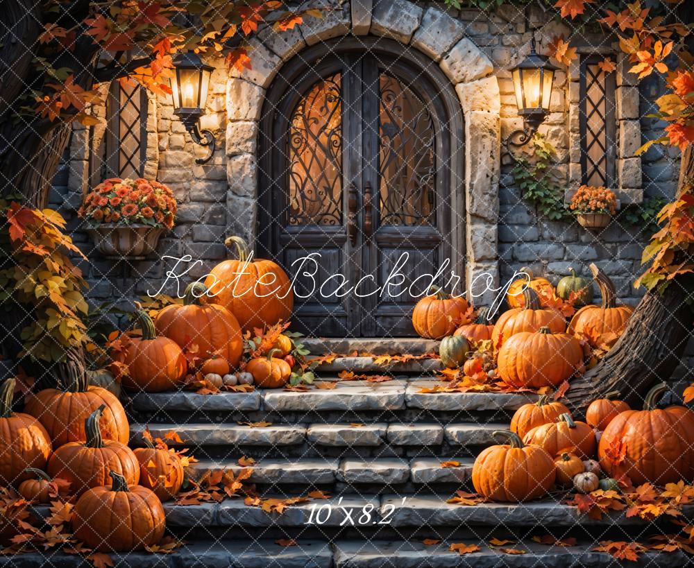 Kate Autumn Pumpkin Retro Stone Castle Backdrop Designed by Chain Photography