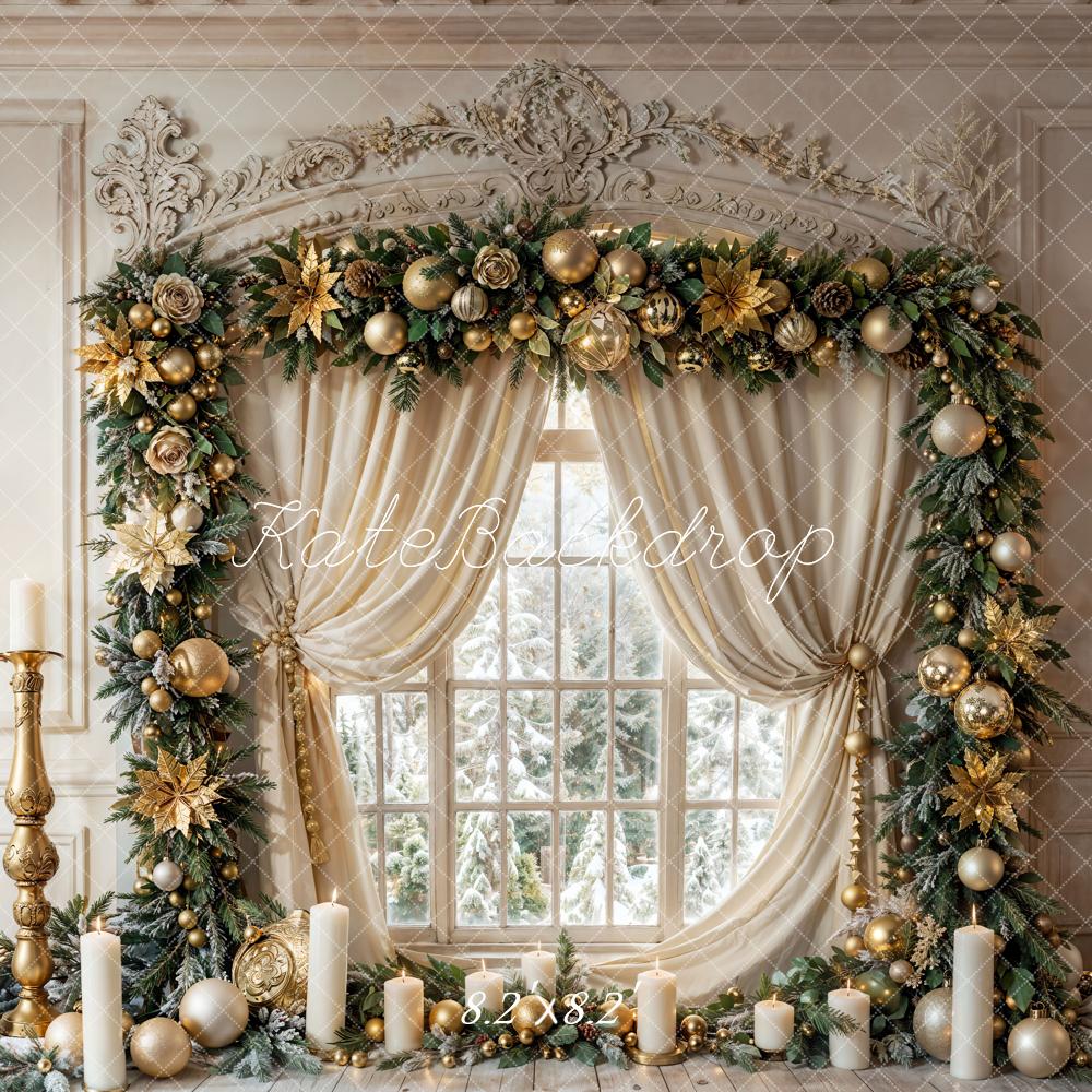 Kate Christmas Vintage White Marble Framed Window Backdrop Designed by Emetselch