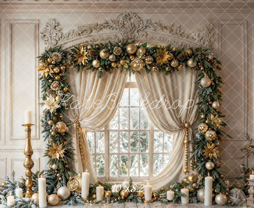 Kate Christmas Vintage White Arched Window Backdrop Designed by Emetselch