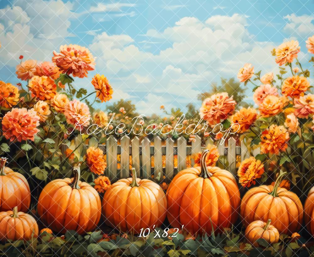 Kate Fall Fine Art Watercolor Flower Pumpkin Backdrop Designed by GQ