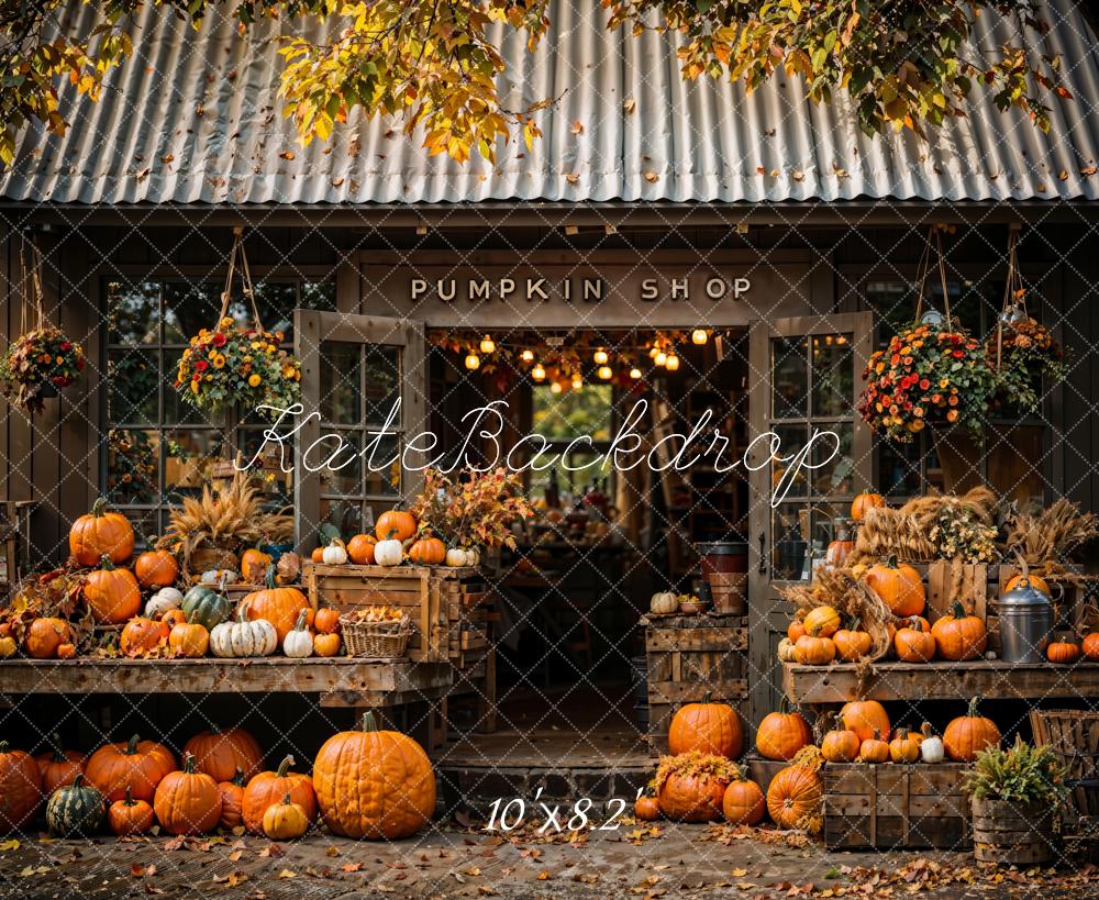 Herfst Buitenuitbeelding Zwarte Pompoenwinkel Foto Achtergrond Ontworpen door Chain Photography