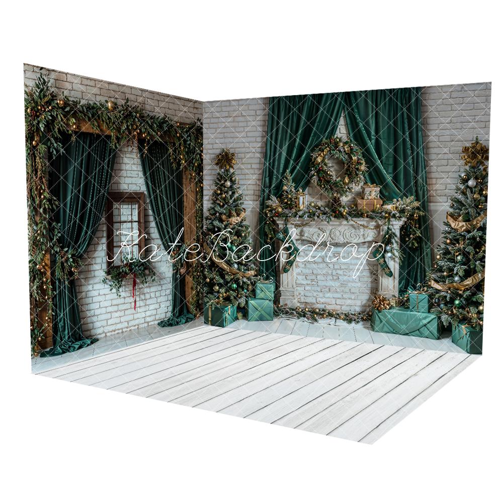 Kate Christmas White Retro Floral Brick Fireplace Room Set