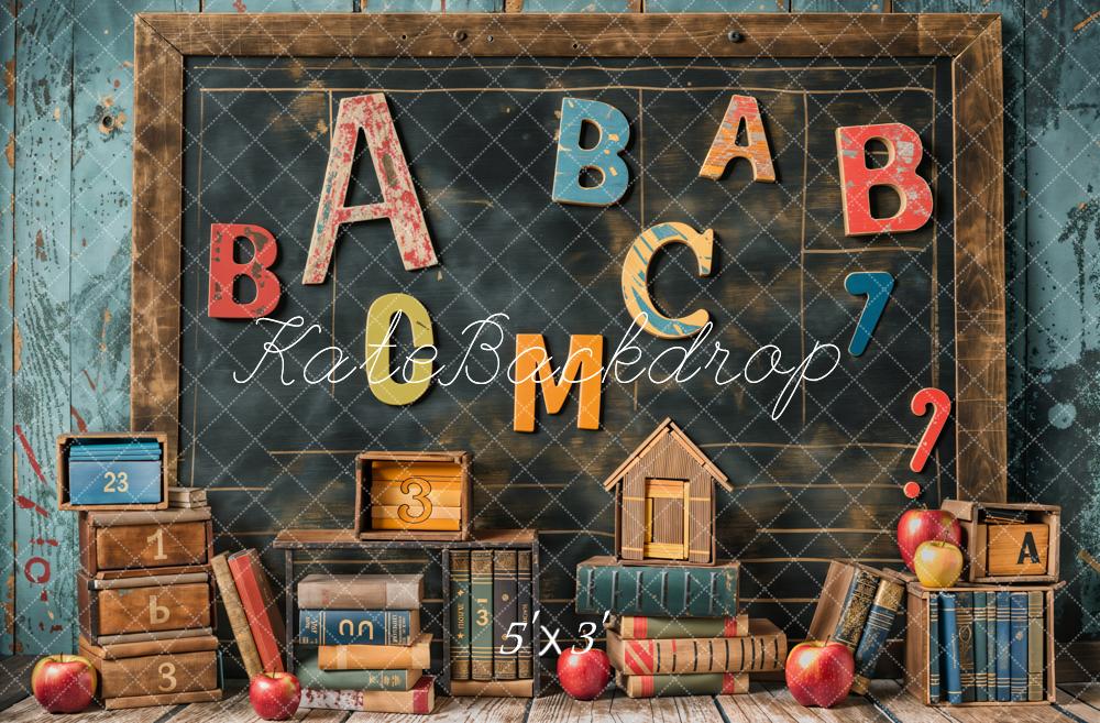 Back to School Book Chalkboard Green Wall Backdrop Designed by Emetselch