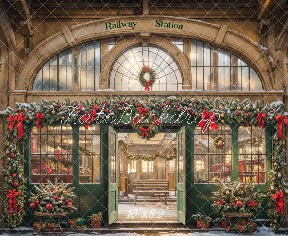 Kate Christmas White Retro Railway Station Backdrop Designed by Emetselch