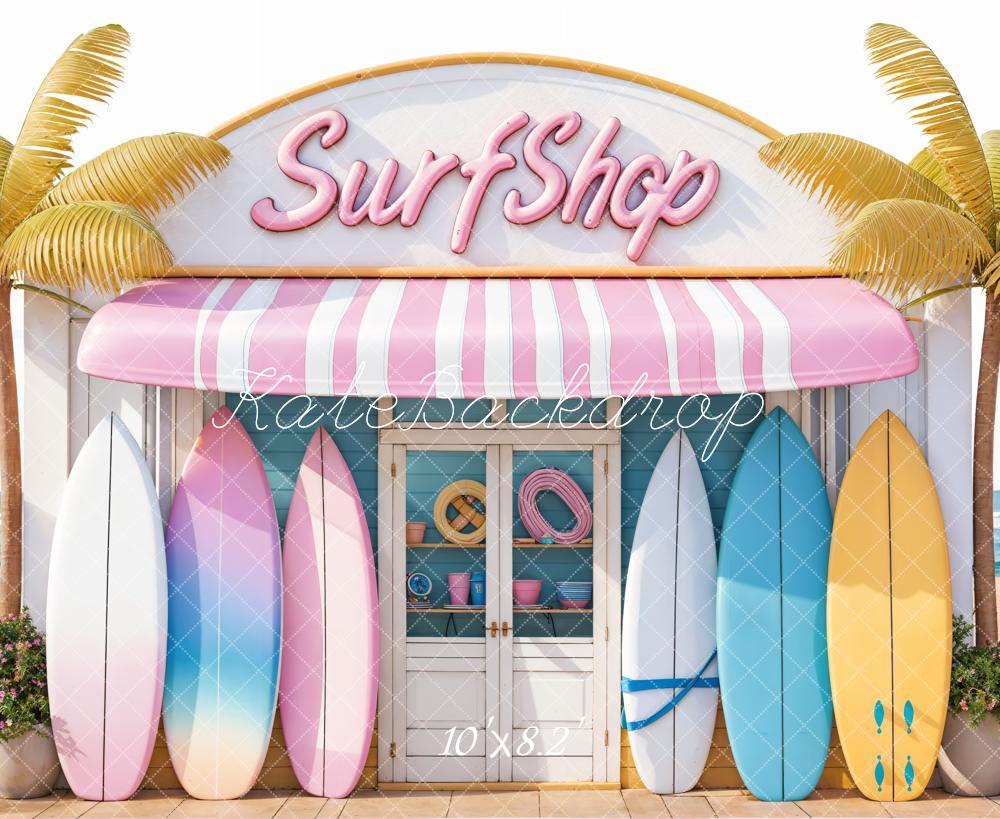 Fondo de tienda de surf colorida en la playa de verano del mar - Diseñado por Emetselch