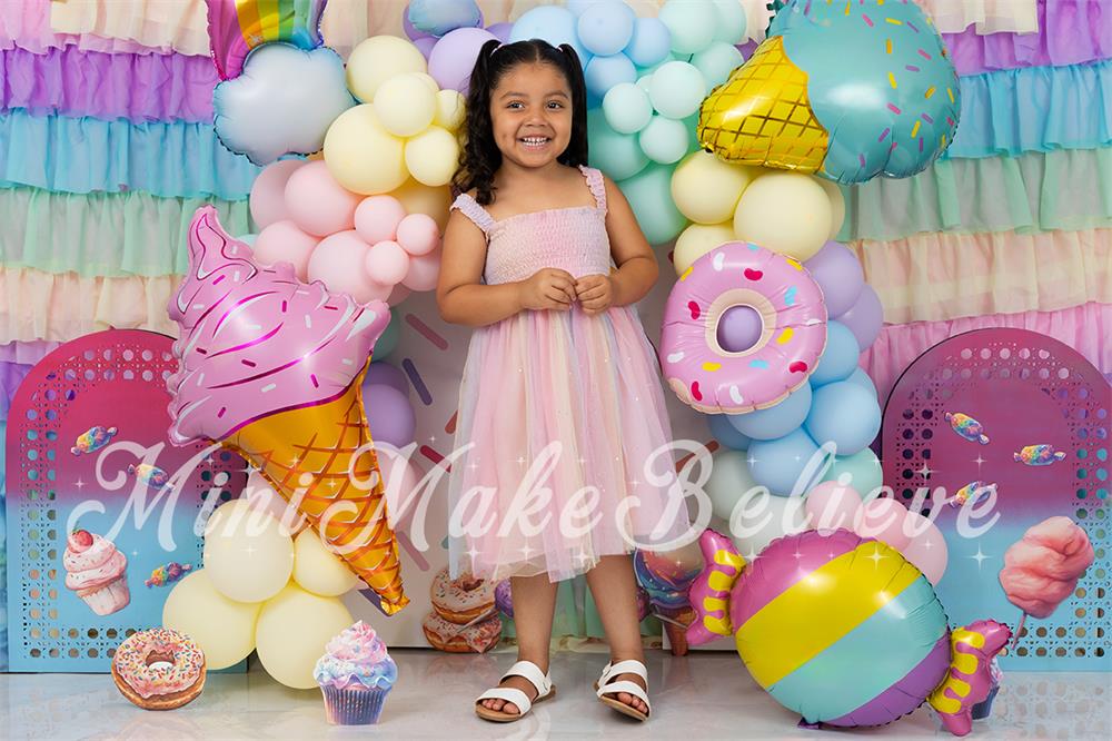 Kate Birthday Cake Smash Sweet Ice Cream Colorful Balloon Arch Backdrop Designed by Mini MakeBelieve