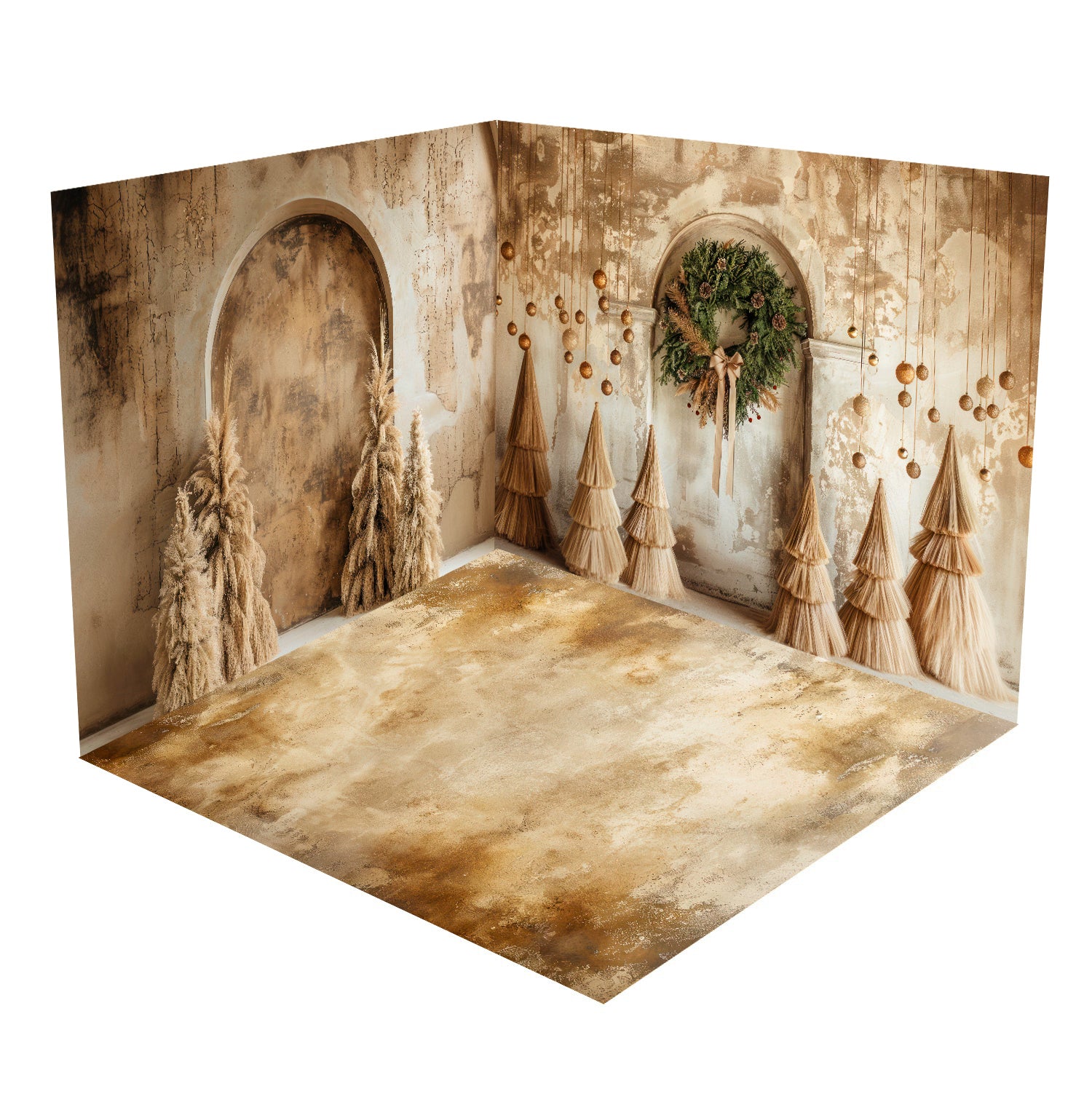 Conjunto de habitación de pared arqueada rota beige boho