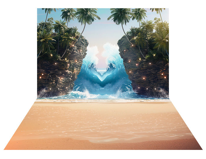 Kate Summer Dreamy Sea Island Wave Backdrop+Summer Sea Beach Rubber Floor Mat