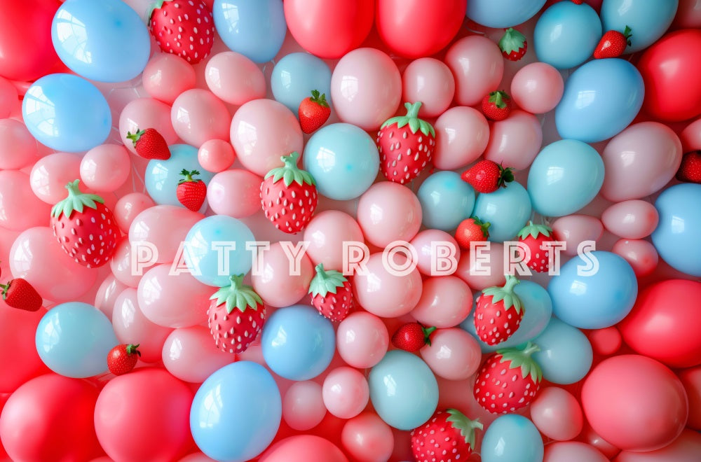 Kate Birthday Strawberry Cake Smash Colorful Balloon Backdrop Designed by Patty Robert