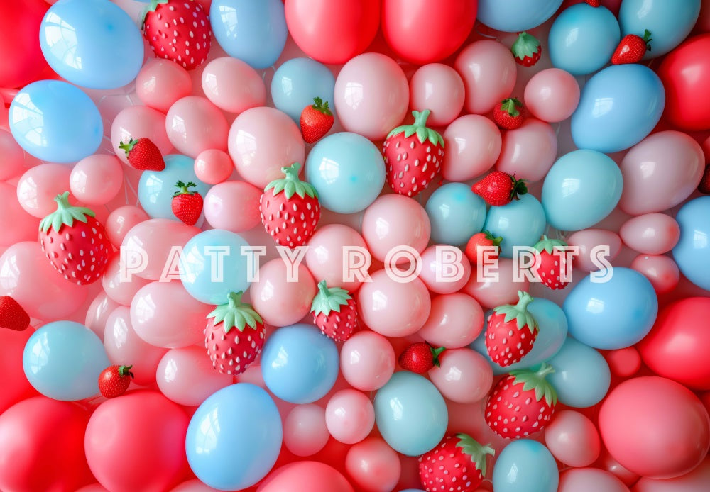 Kate Birthday Strawberry Cake Smash Colorful Balloon Backdrop Designed by Patty Robert