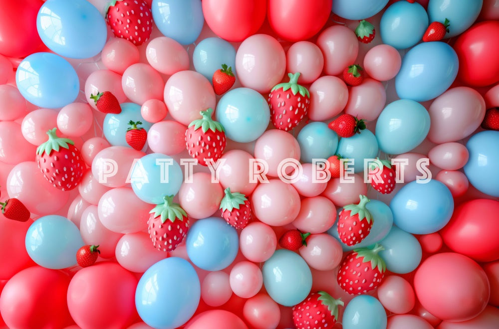 Kate Birthday Strawberry Cake Smash Colorful Balloon Backdrop Designed by Patty Robert