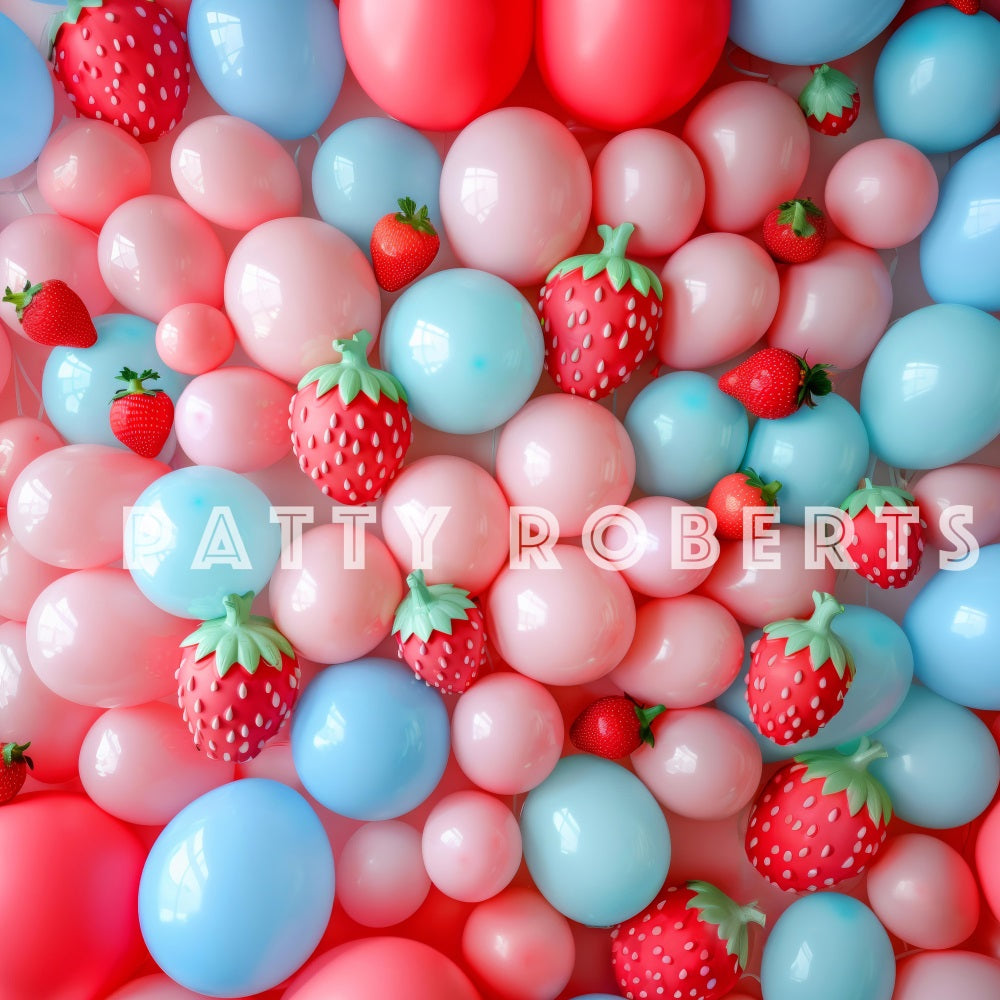 Kate Birthday Strawberry Cake Smash Colorful Balloon Backdrop Designed by Patty Robert