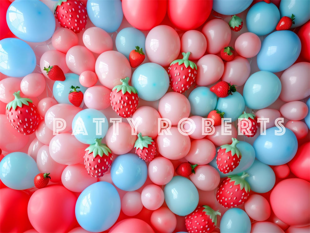 Kate Birthday Strawberry Cake Smash Colorful Balloon Backdrop Designed by Patty Robert