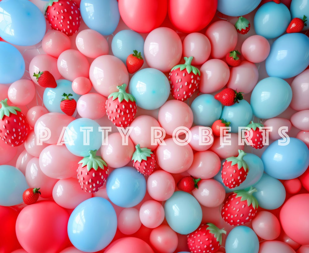 Kate Birthday Strawberry Cake Smash Colorful Balloon Backdrop Designed by Patty Robert