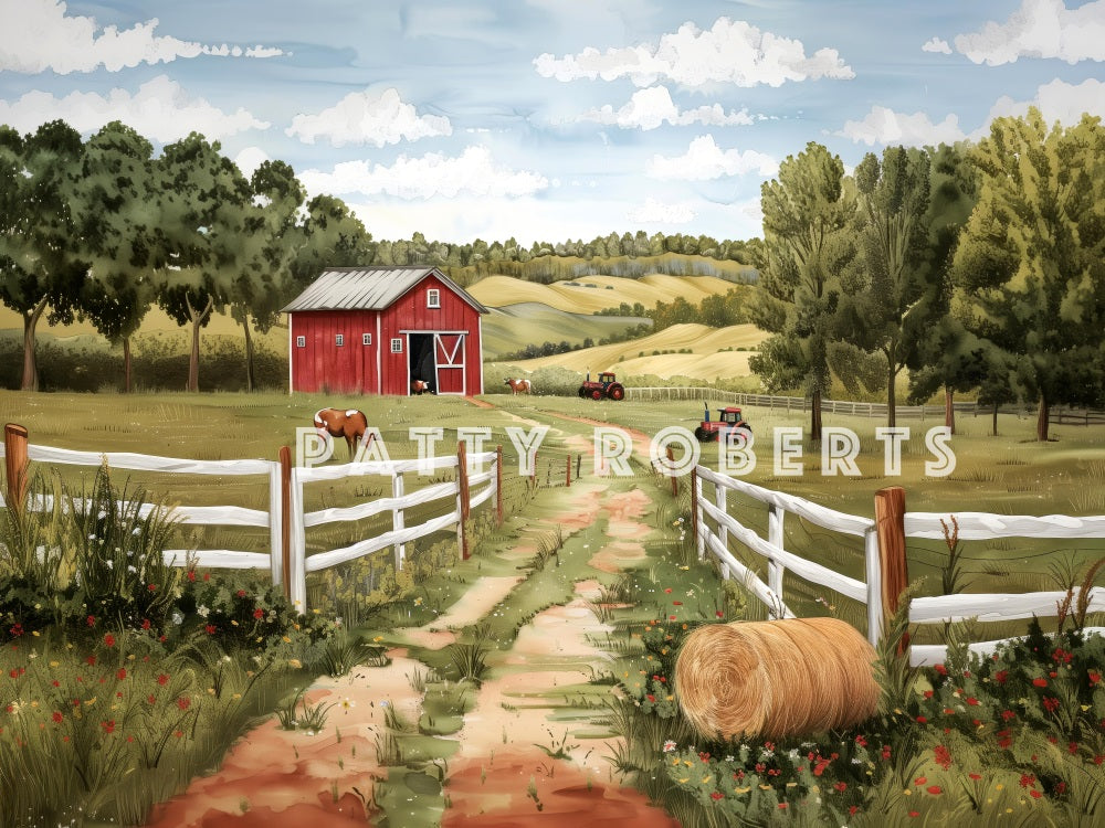 Kate Summer Outdoor Forest Farm Red House Backdrop Designed by Patty Robert