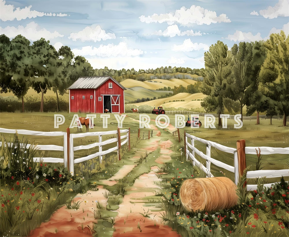 Kate Summer Outdoor Forest Farm Red House Backdrop Designed by Patty Robert