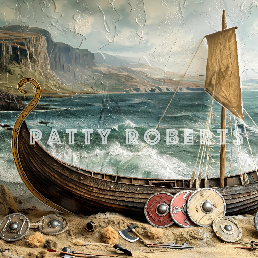 Retro Nautical Adventure Pirate Boat Backdrop Designed by Patty Robert